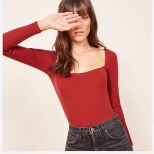 Reformation Burgundy Ribbed Top